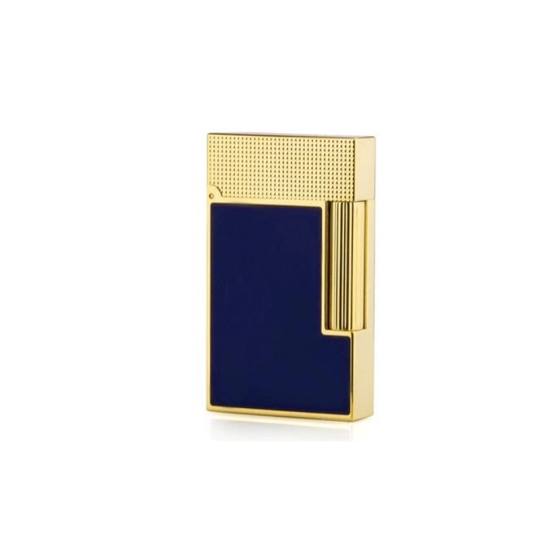 Sparkle with Elegance: S.T. Dupont Ligne 2 Microdiamond Head Yellow Gold  And Matt Navy Blue Lacquer Lighter - S.T. Dupont Outlets